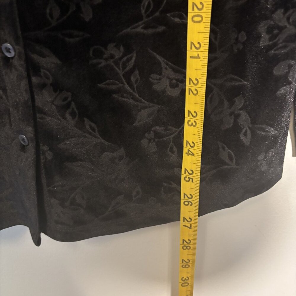 Lands End Black Velvet Floral Button-Up Womens Blouse Size S - Picture 7 of 11